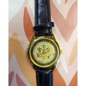 Donald J. Trump Commemorative Gold Watch With Black Leather Strap X10 B